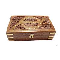 HAND CARVED BRASS INLAY WOODEN BOX